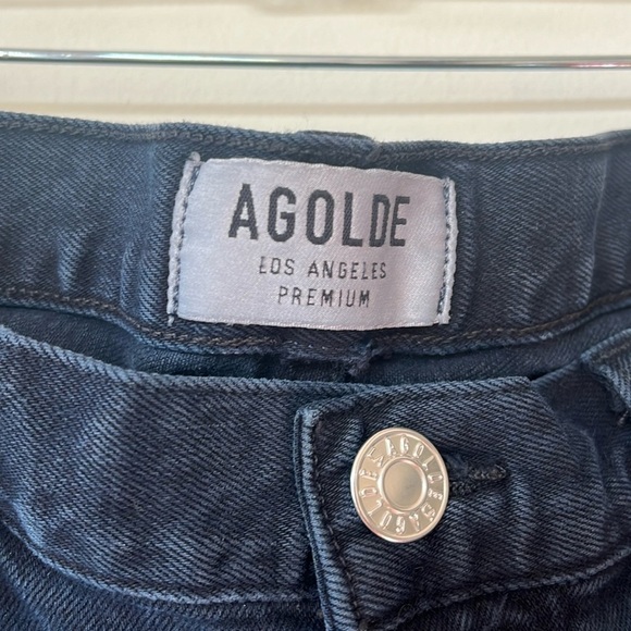 Agolde Dark Rinse Whisker Wash Mid rise Skinny Straight Leg Denim Jeans - Picture 3 of 8